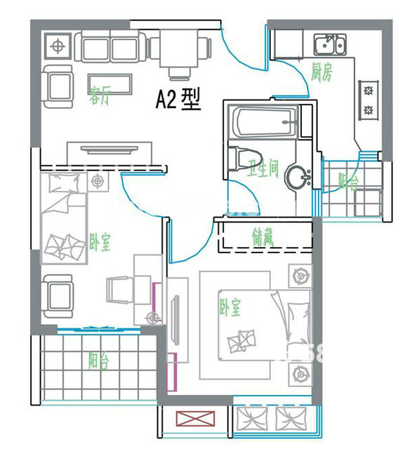 两房一厅带阁楼设计图展示